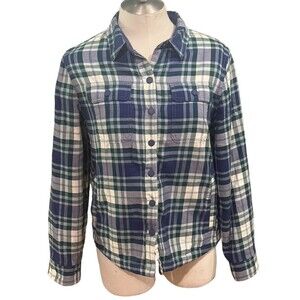 LL Bean Women's‎ Scotch Plaid Shirt Fleece Lined Blue Green Small Excellent